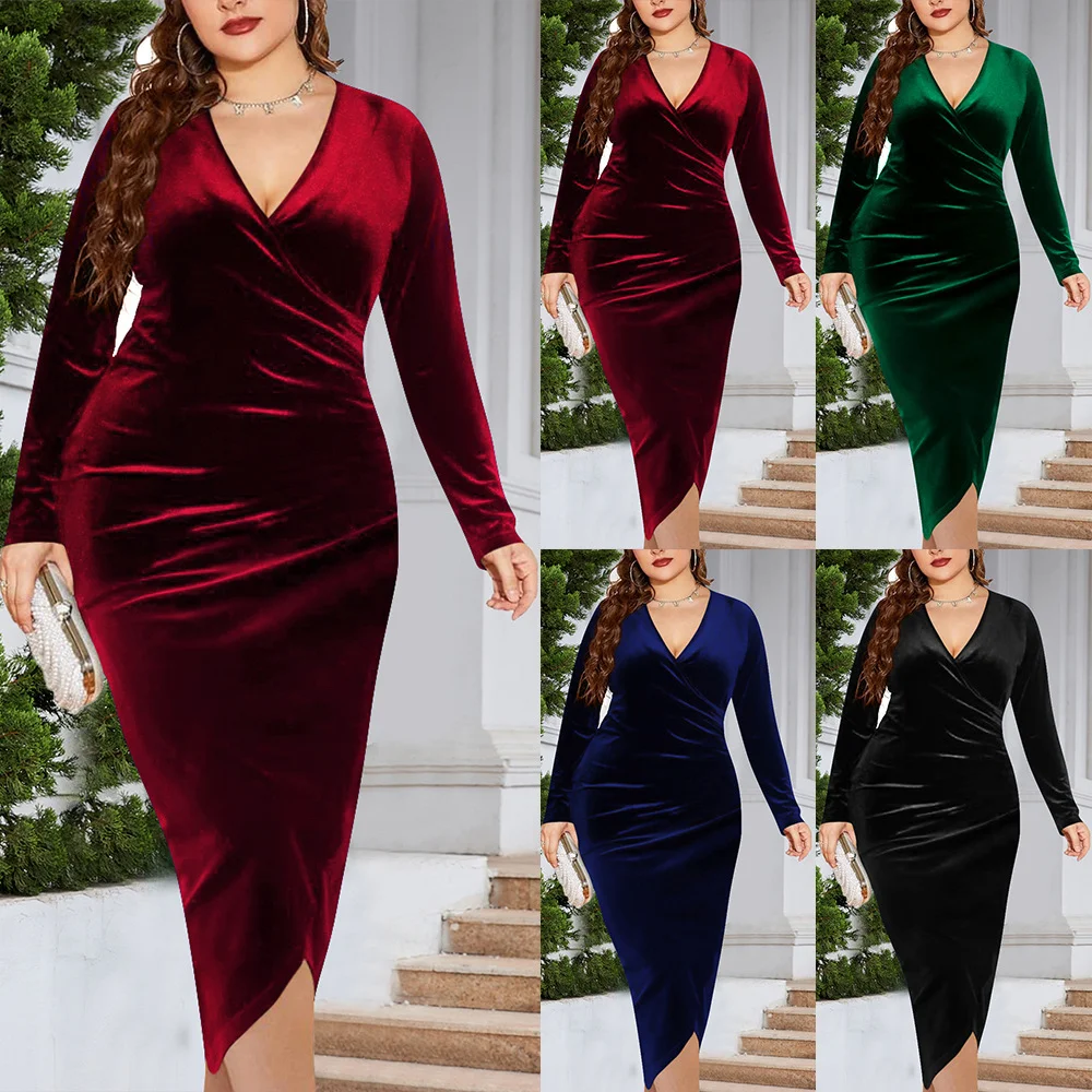 Women's V-neck Dress with Regular Sleeves