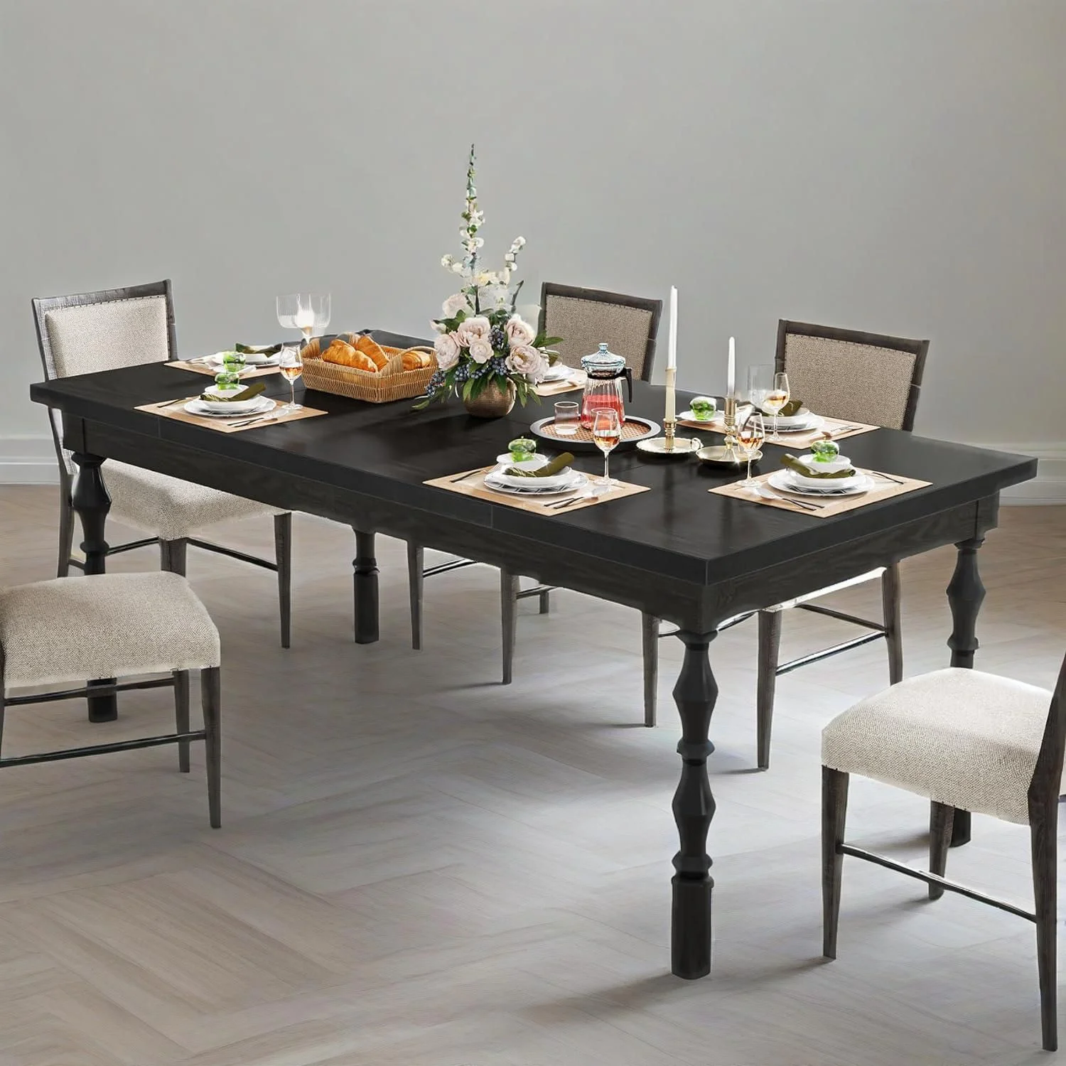 Wood Black Dining Table for 4-6 People, 62' Farmhouse Large Rectangle Kitchen Table, Modern Dinner Table Kitchen & Dining Room Furniture
