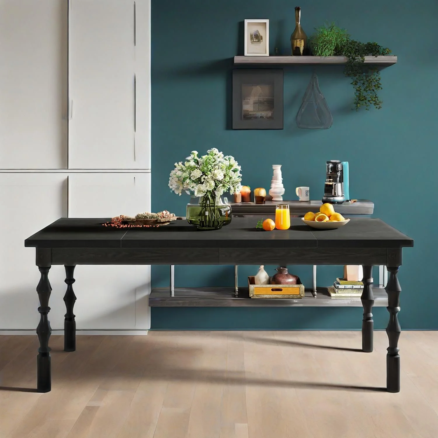 Wood Black Dining Table for 4-6 People, 62' Farmhouse Large Rectangle Kitchen Table, Modern Dinner Table Kitchen & Dining Room Furniture