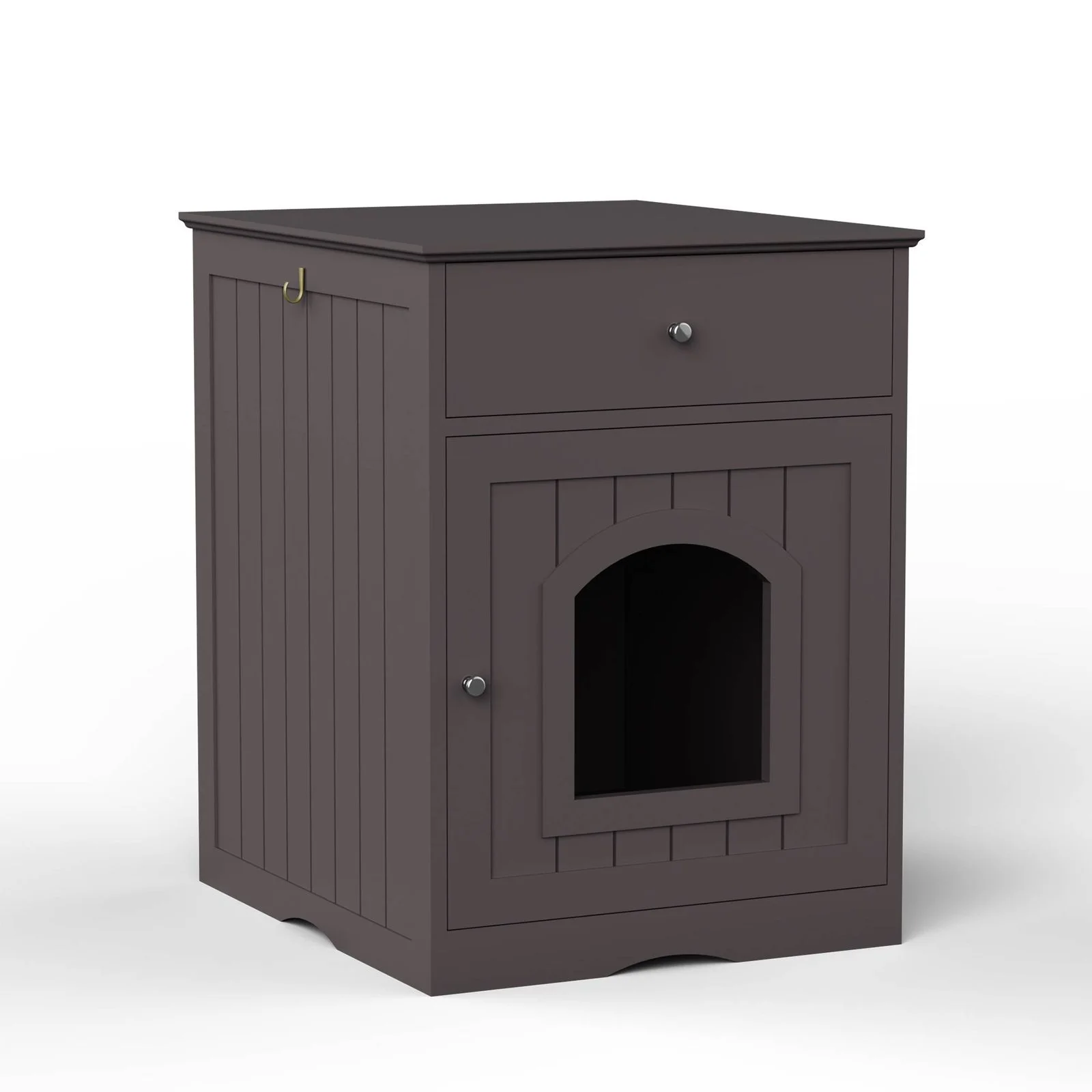 Wooden Pet House Cat Litter Box Enclosure with Drawer, Side Table Indoor Pet Crate