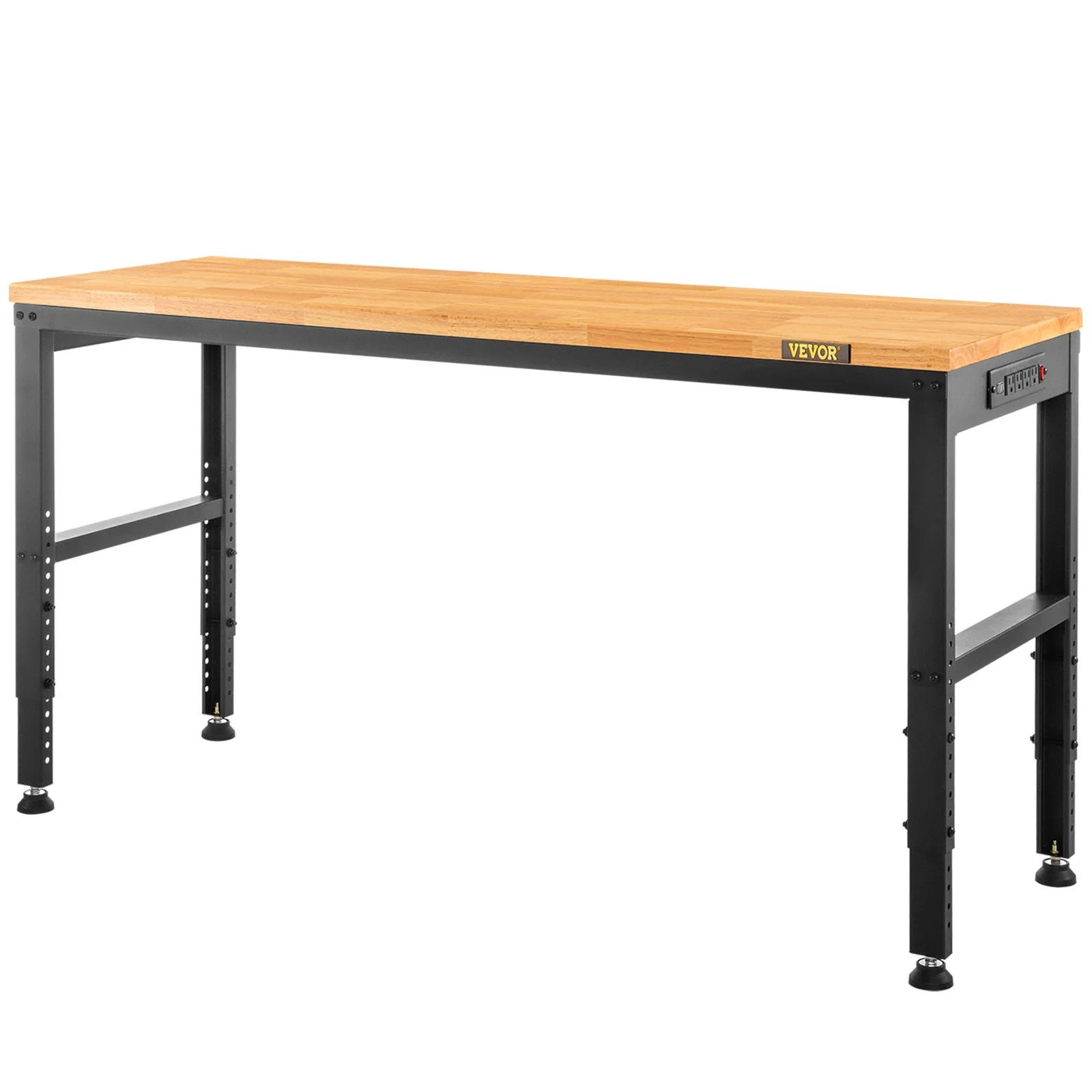 Workbench Adjustable Height, 2000 Lbs Load Capacity, with Power Outlets & Hardwood Top & Metal Frame & Foot Pads, for Workshop Office Home