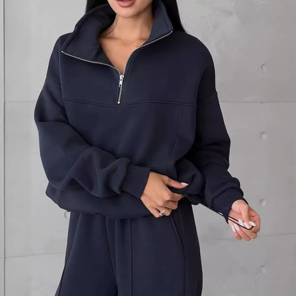 Y2k Winter Jogging Women Two Piece Set Female Zipper Coat Casual Pants Tracksuit Autumn Jacket Fashion Contrast Sport Wear Set