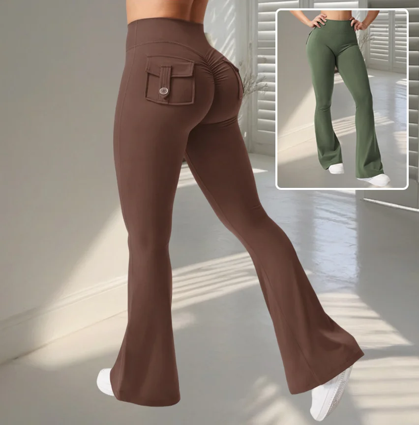 Yoga Fitness Flared Pants with Pockets Ins Fashion Slim High Waist Sports Trousers Scrunch Butt Booty Workout Lifting Leggings