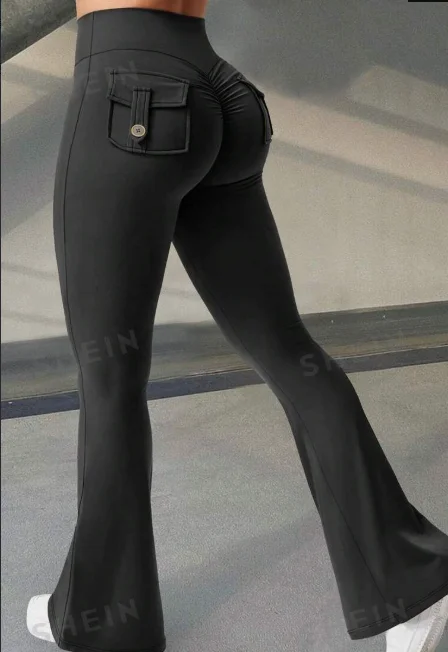 Yoga Fitness Flared Pants with Pockets Ins Fashion Slim High Waist Sports Trousers Scrunch Butt Booty Workout Lifting Leggings