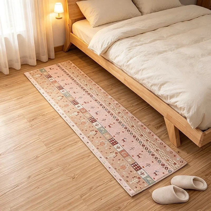1pc Ethnic Style Geometric Pattern Long Carpet, Suitable for Placing Beside in the Bedroom