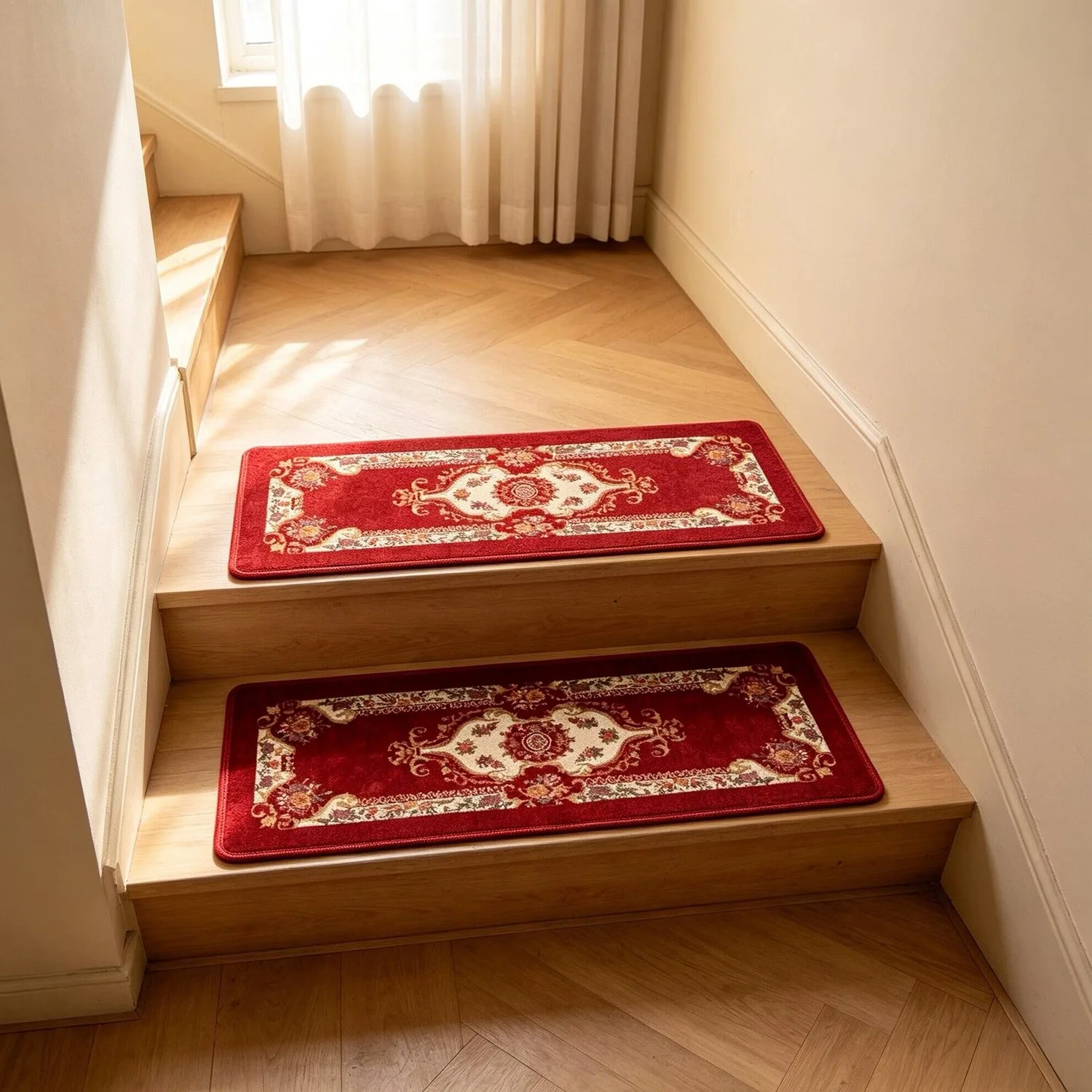 1pc European Style Vintage Style Floral Pattern Stair Tread Mat , Suitable for Home Wooden Staircase