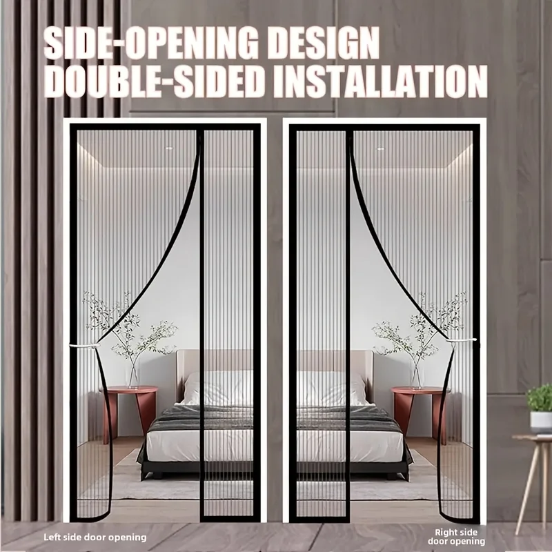 1pc Side-opening Magnetic Screen Door, Reversible Left and Right Design, with Hooks, Easy to Install, Prevents