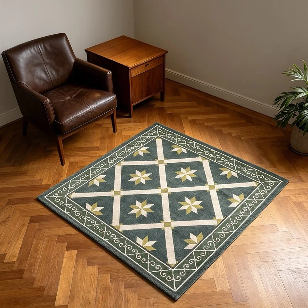 1pc Vintage Geometric Square Jacquard Area Rug, Suitable for Living Rooms and Bedrooms