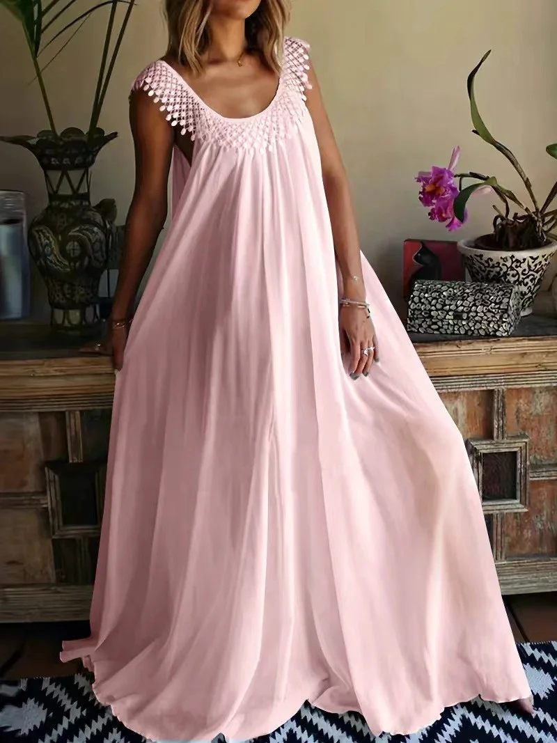2026 Summer European & American Cross-border Simple Solid Color Elegant Maxi Dress for Amazon &