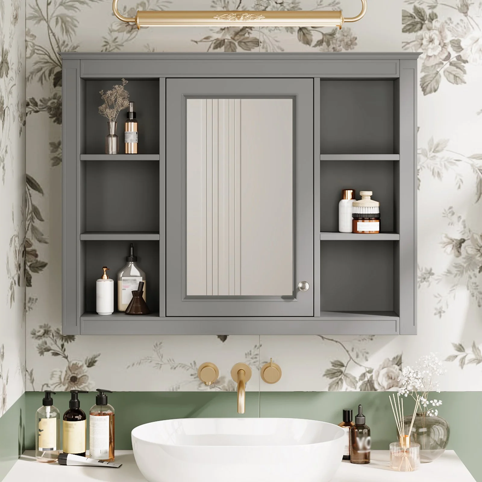 35 X 27.5 Medicine Cabinet, Wall Mounted Bathroom Storage Cabinet, Modern Bathroom Wall Cabinet with Mirror, M