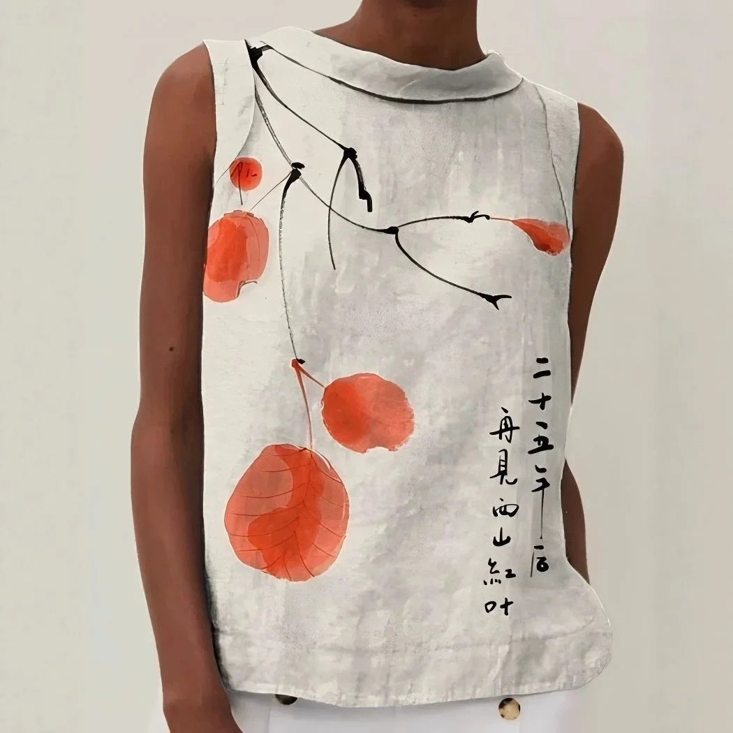 3D Floral Print Sleeveless Top for Women