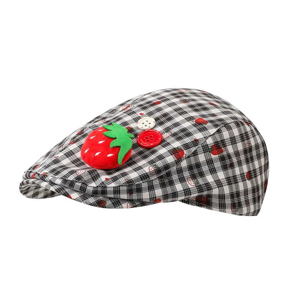 3D Strawberry Plaid Short Brimmed Hat For Women