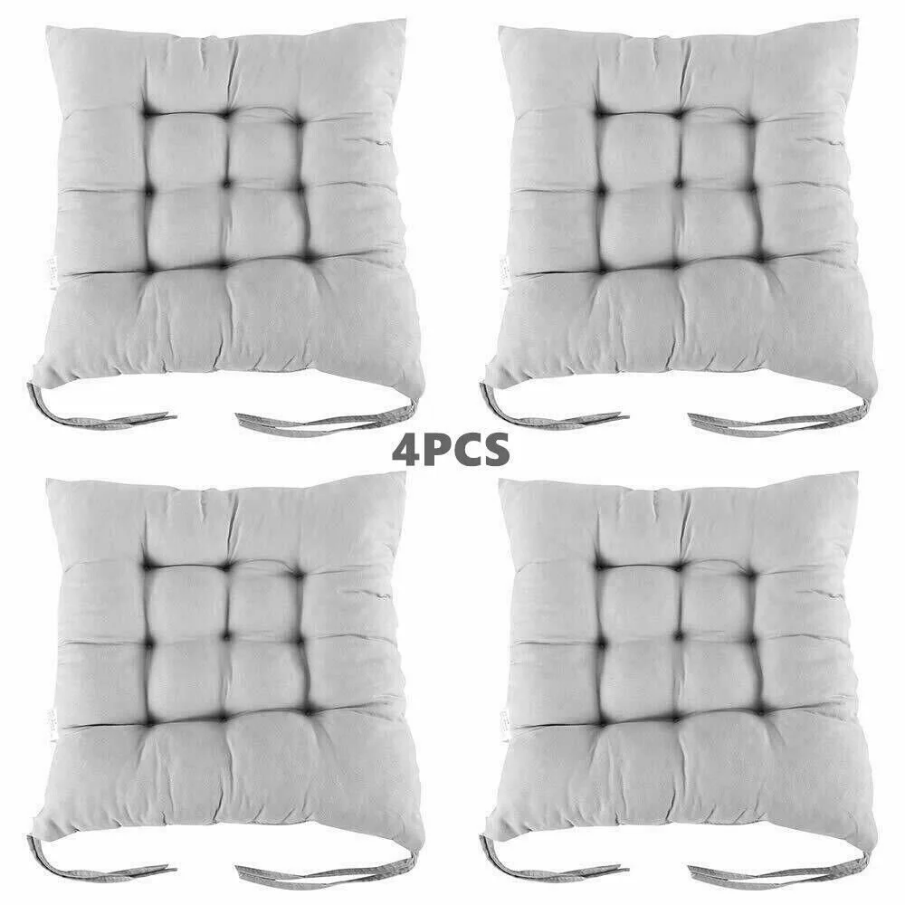4 Pack Seat Pad Dining Room Garden Kitchen Chair Seat Cushions Tie on Plain Uk