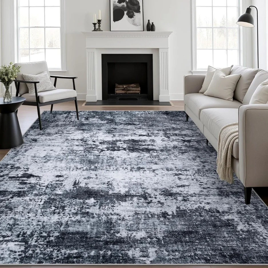 5x7 Area Rug Living Room Modern Washable Indoor Carpet Black for Bedroom Dining Room Farmhouse Nursery Hallway