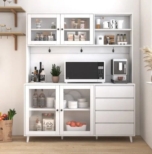 63w Large Kitchen Hutch Cabinet, Freestanding Pantry Cabinets Storage Kitchen Cupboard with 4 Doors, 4 Drawers
