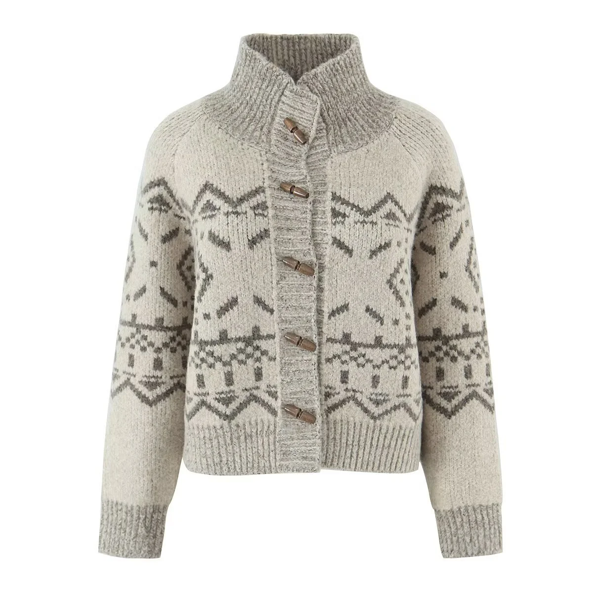 Amoi European and American Style Women's Lazy High-grade Jacquard Knitted Cardigan