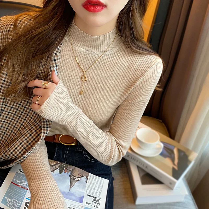 Autumn and Winter New Half Turtleneck Slim Fit Long Sleeve Inner Wear Knitwear for Women