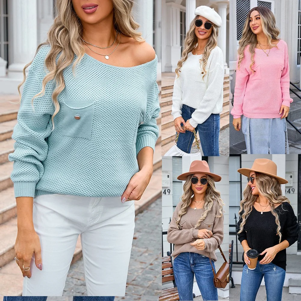 Autumn and Winter New Women's Pullover Pocket Sweater Base