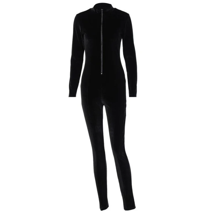 Autumn Velvet Jumpsuit - Long Sleeve Sexy One-Piece Pants