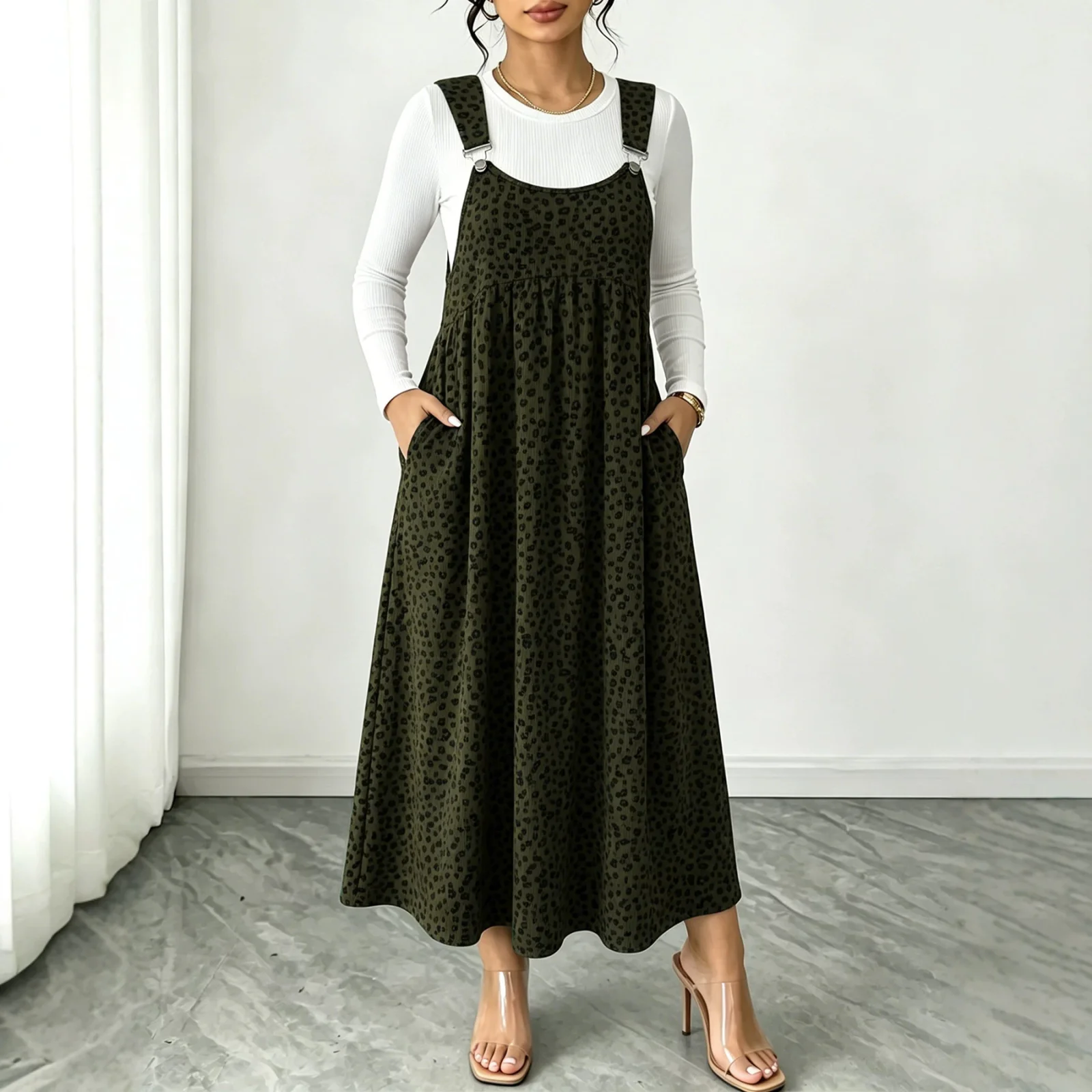 Autumnwinter Fashion Leopard-print Long Dress
