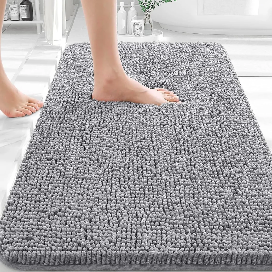 Bathroom Rugs Extra Soft Absorbent Chenille Bath Rugs Rubber Backing Quick Dry Machine Washable Bath Mats for