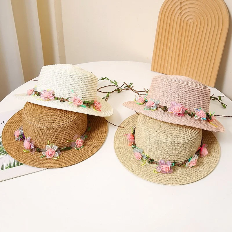 Beach Sun Hat for Women - Flat Straw Sun Protection
