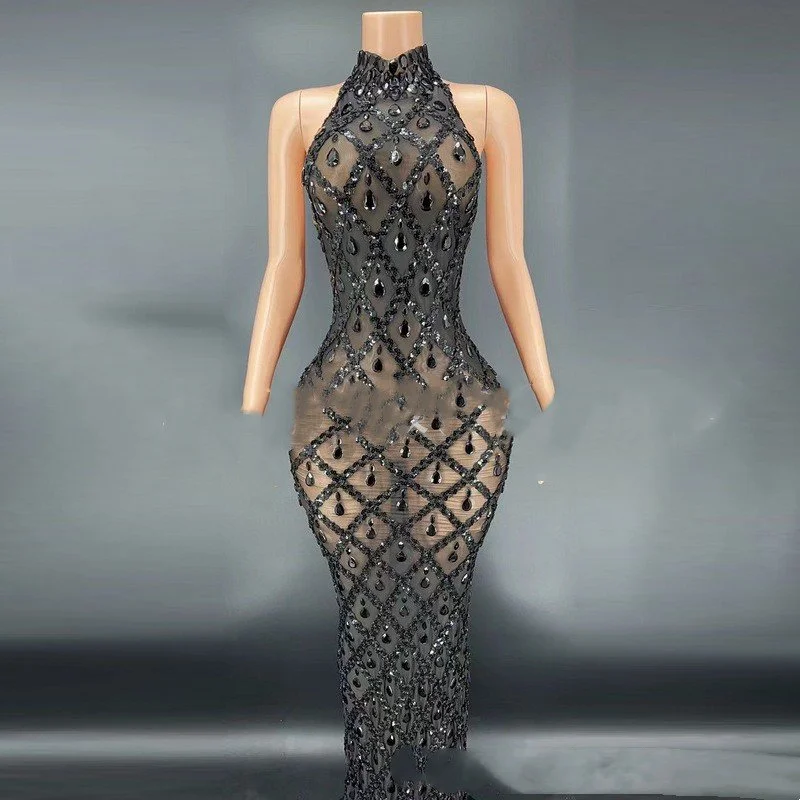 Black Diamond Dress Nightclub Singer Costume