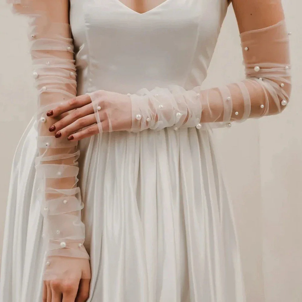Bridal Pearl Gloves for Wedding, Summer Protection