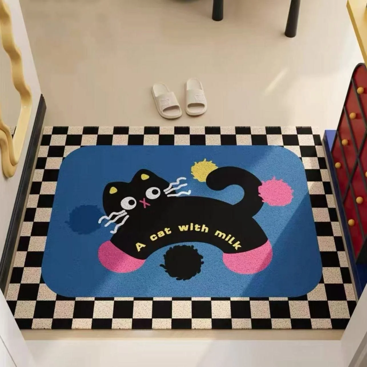 Cartoon Dust Removing Looped Pile Non Slip Floor Mat for Home Use