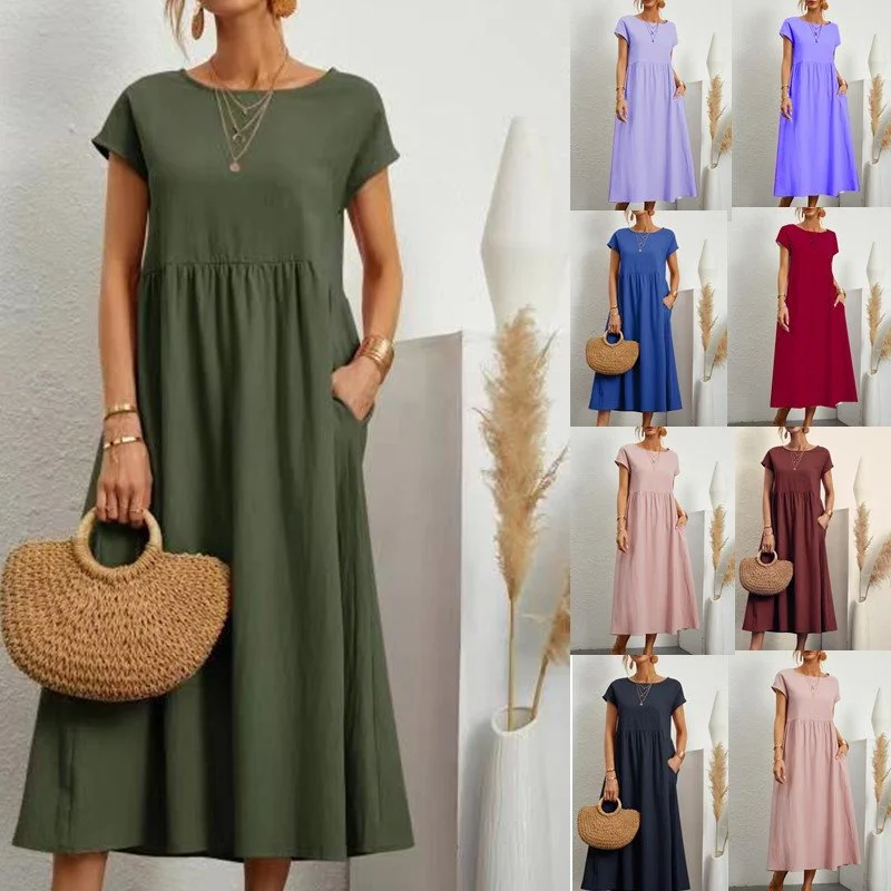 Casual Cotton Linen Sleeveless Pocket Maxi Dress