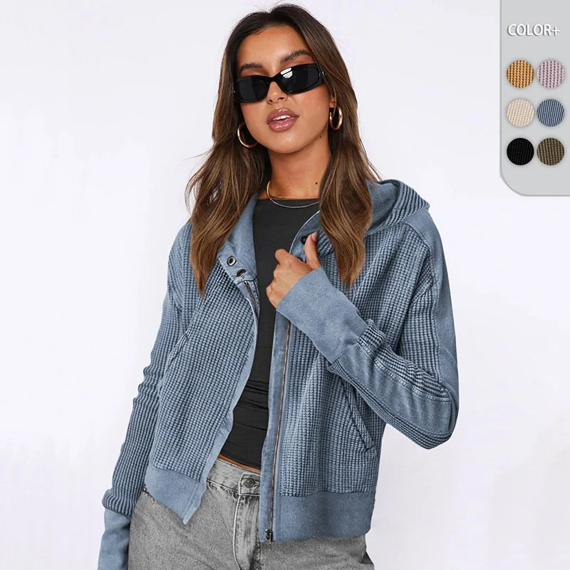 Casual Patchwork Zip-Up Long Sleeve Cardigan Sweater