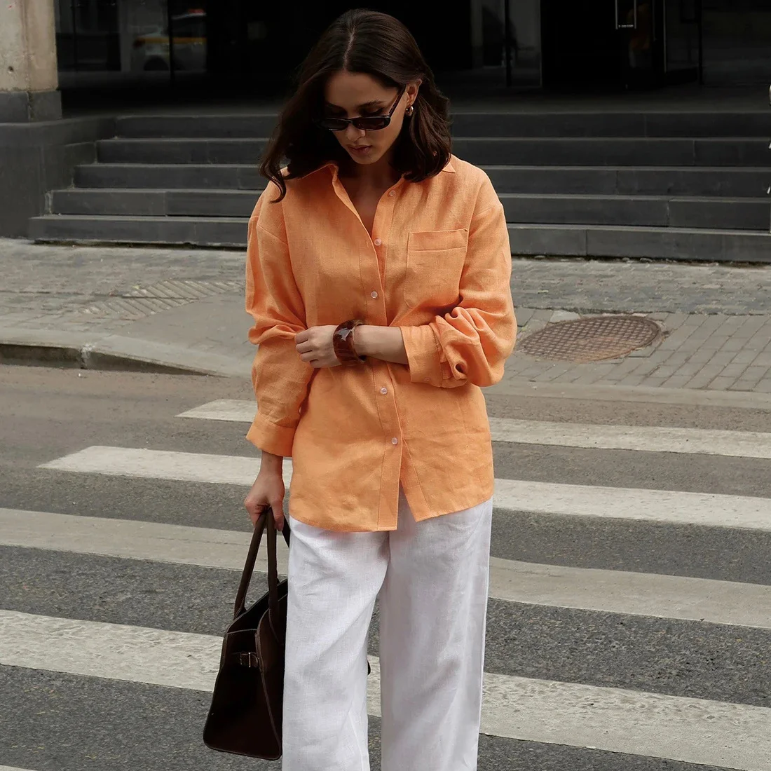 Casual Resort Solid Color Long-Sleeve Womens Blouse