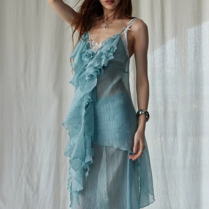 Casual Ruffled Midi Skirt Camisole Set