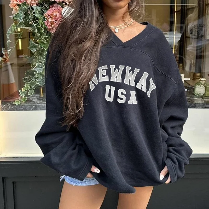 Casual V-Neck Letter Print Dralon Sweater