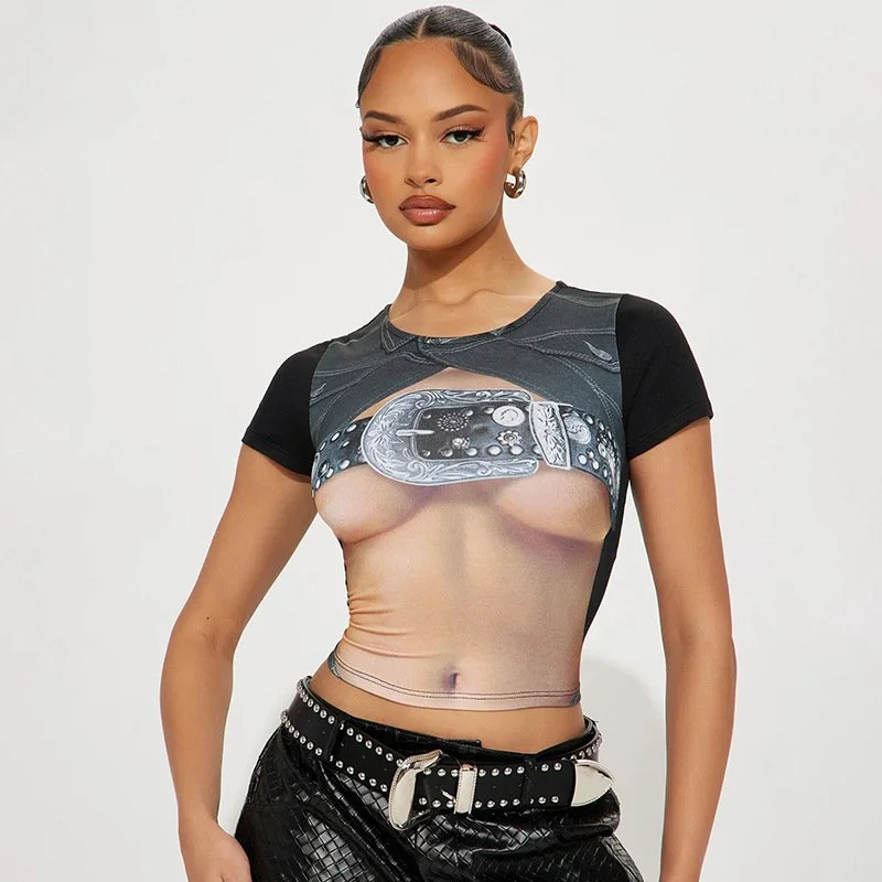 Chic Floral Print Slim Fit Crop Top