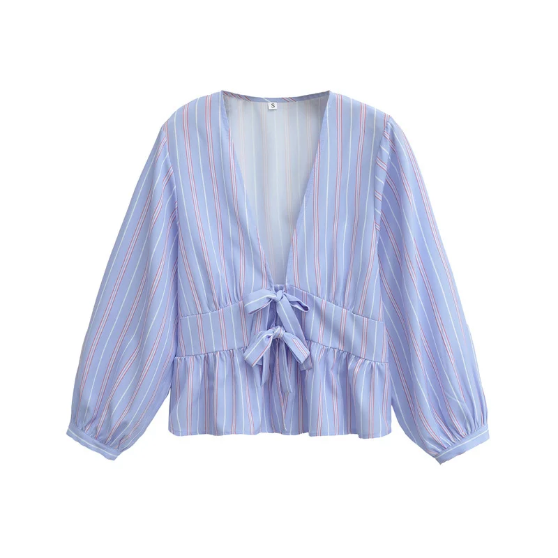 Chic French Striped Bowknot Blouse