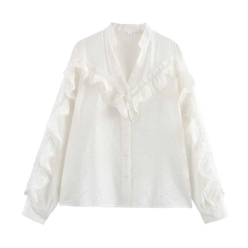 Chic Lace-Trimmed Slim Fit Cardigan Shirt