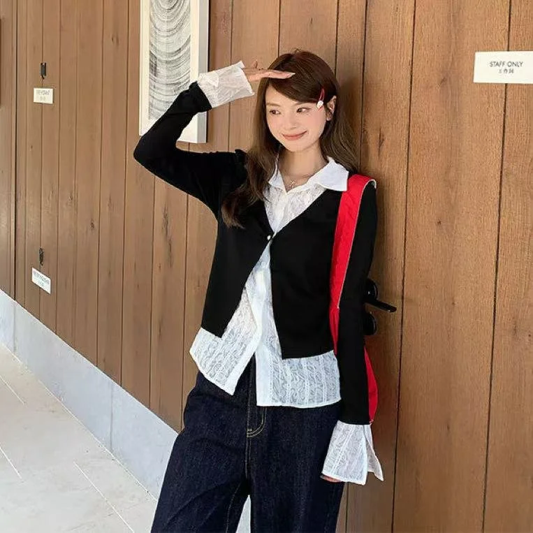 Chic Layered Fake Two-Piece Long Sleeve Shirt