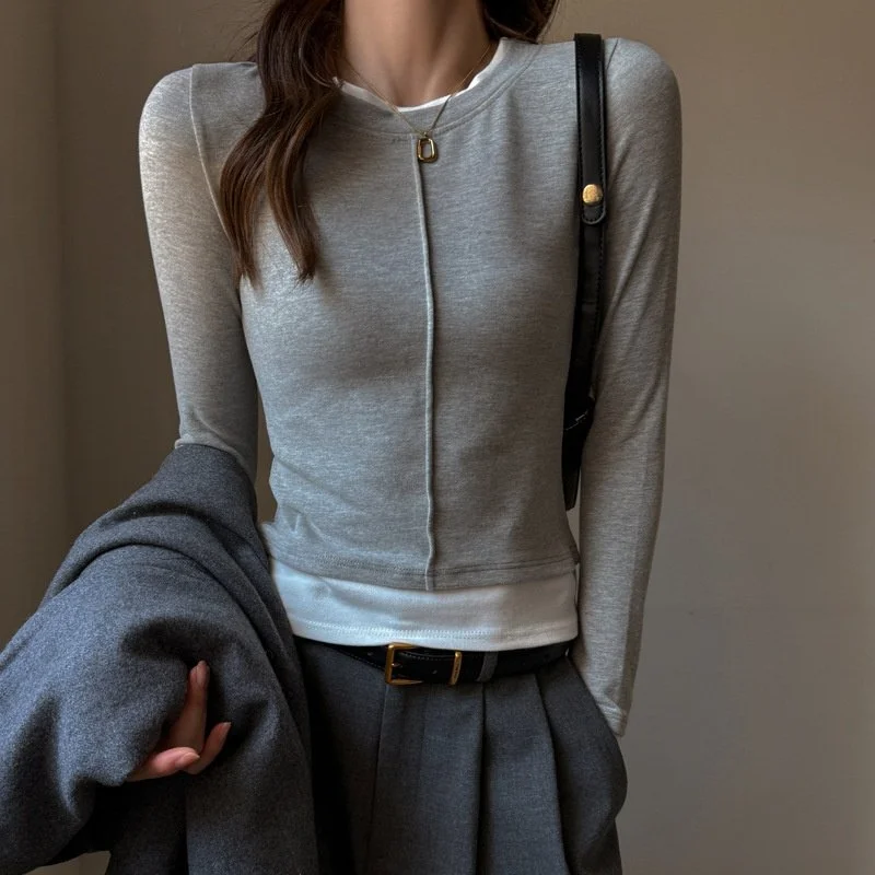 Chic Layered False Two-Piece Women's Long-Sleeve Top