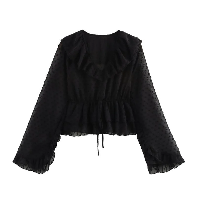 Chic Polka Dot Laminated Tulle Shirt for Women