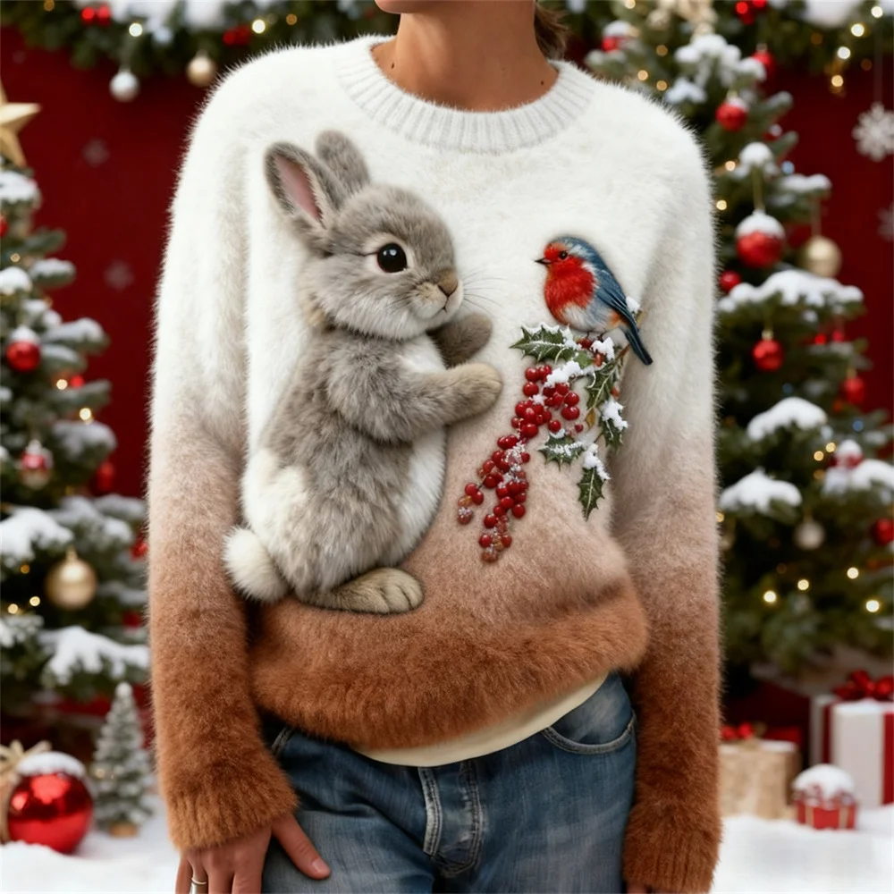 Christmas-themed 3d Digital-printed Fleece Slim-fit Crewneck Hoodie