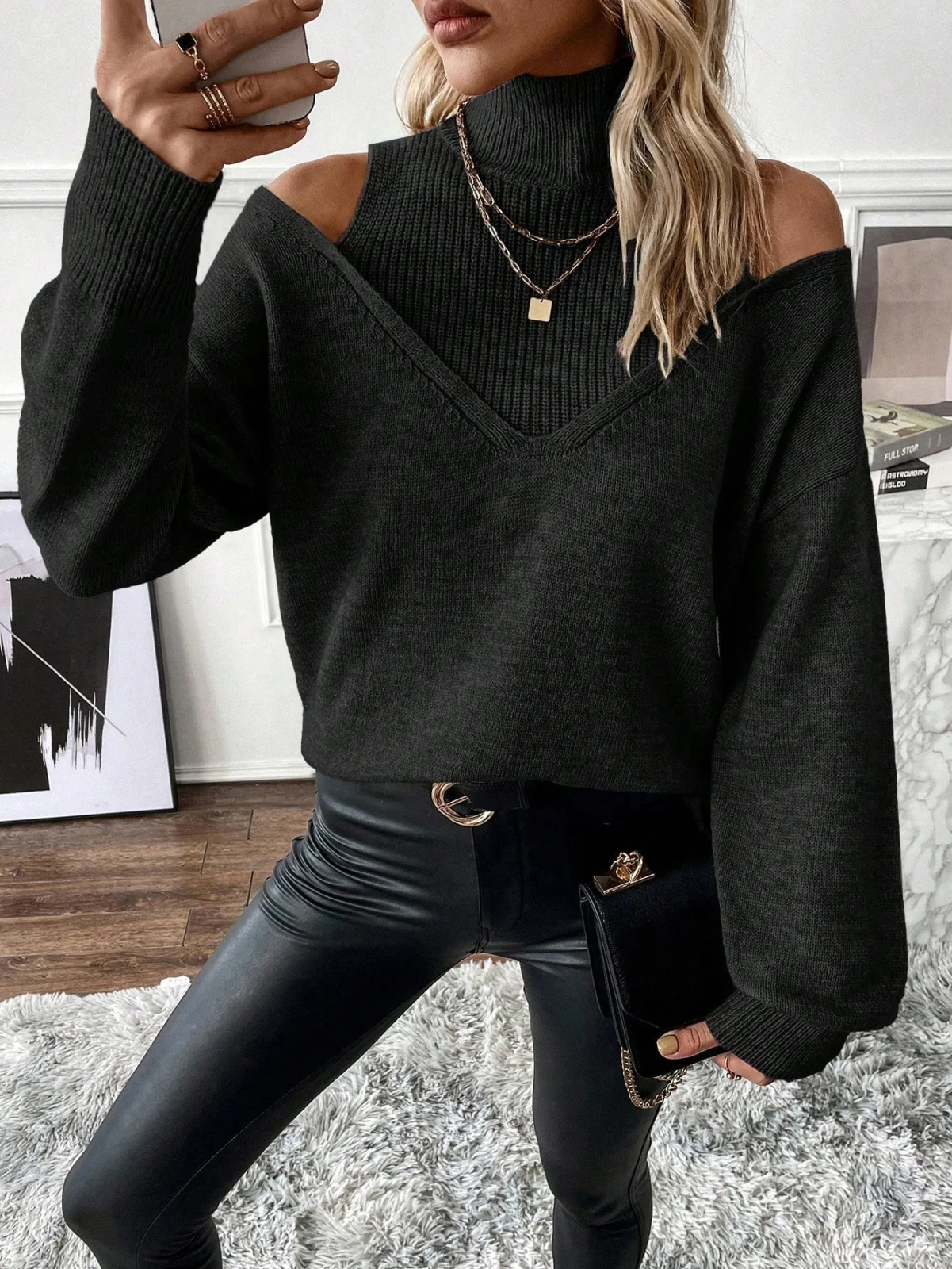 Cold Shoulder 2 in 1 Sweater Long Sleeve Tops
