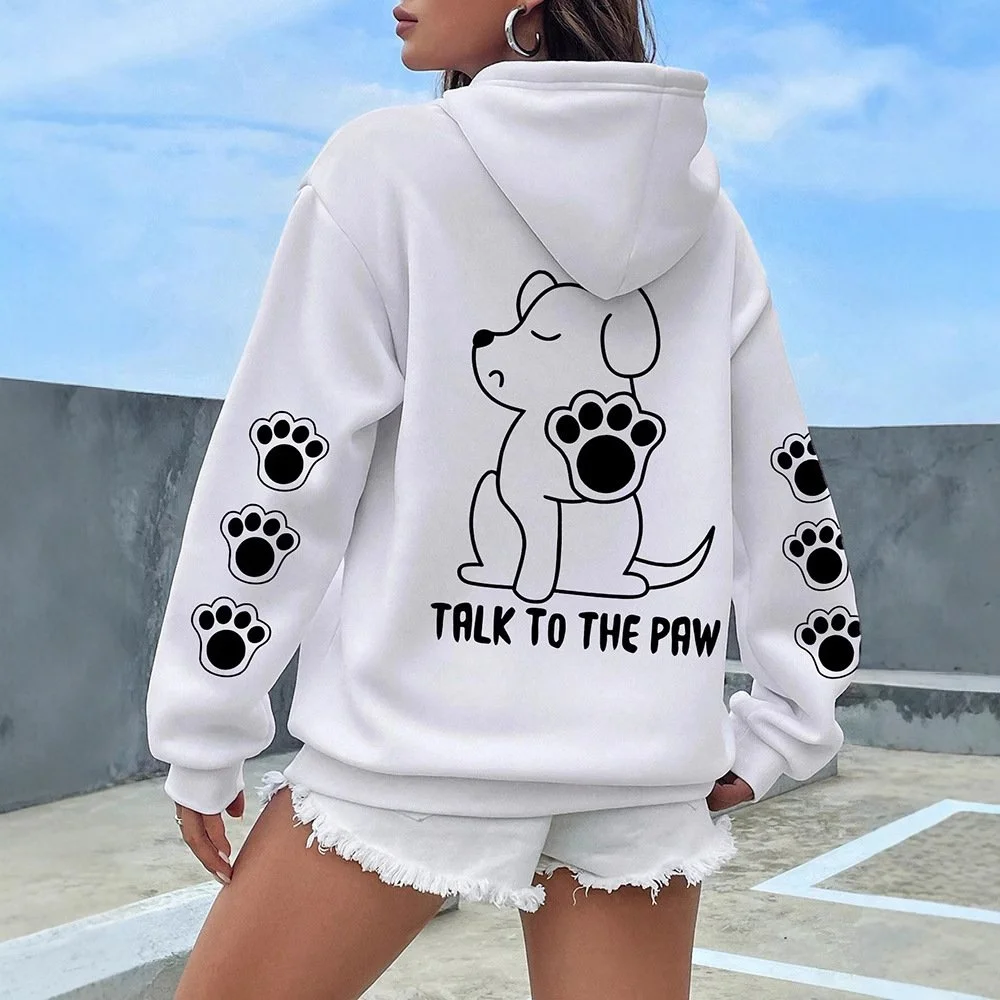 Cozy Cartoon Dog Hoodie for Women, Warm & Funny Graphic Print Pullover