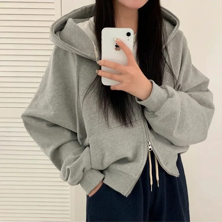Cozy Fleece Double-Zipper Hooded Sweater Coat