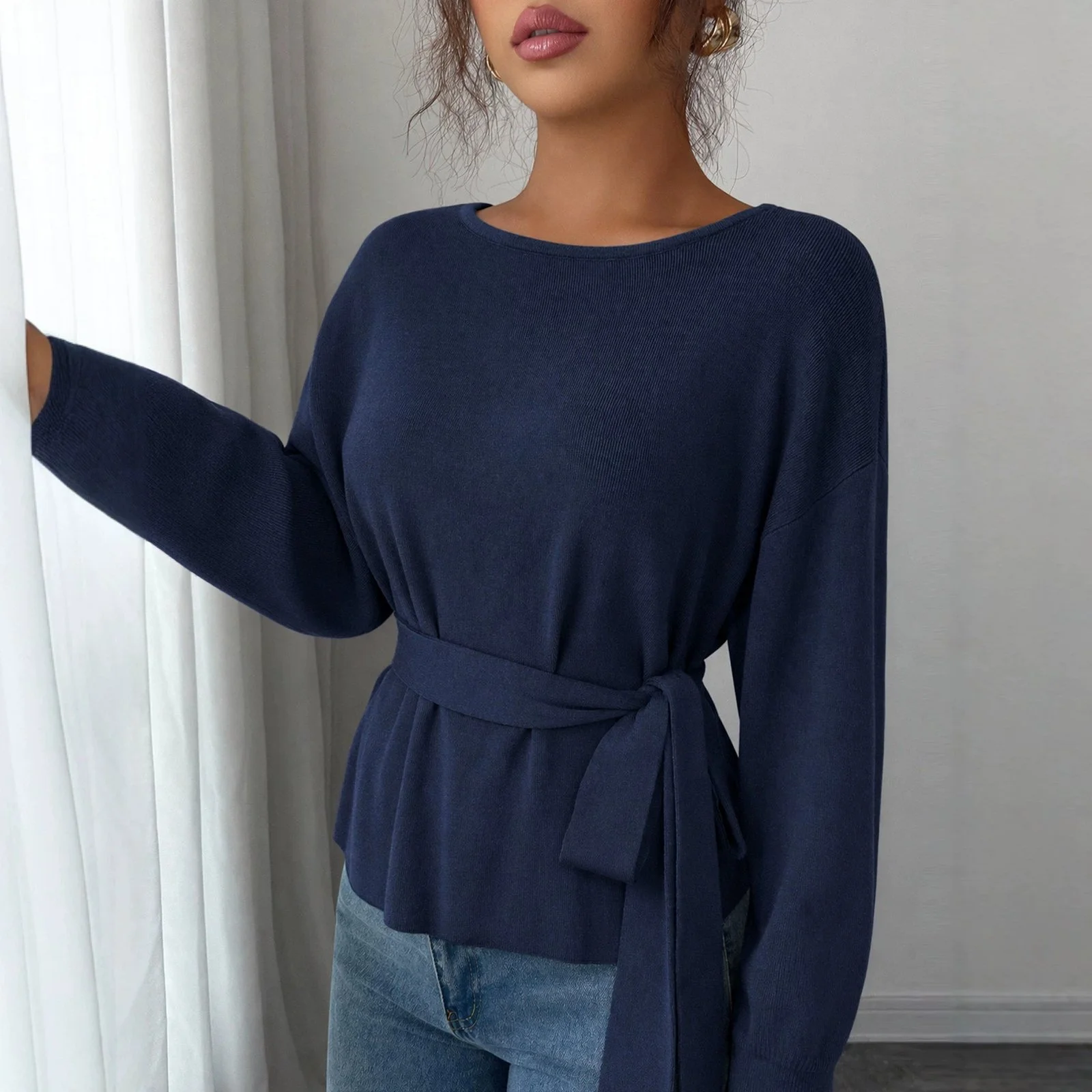 Cozy Royal Blue Long-Sleeve Sweater for Women
