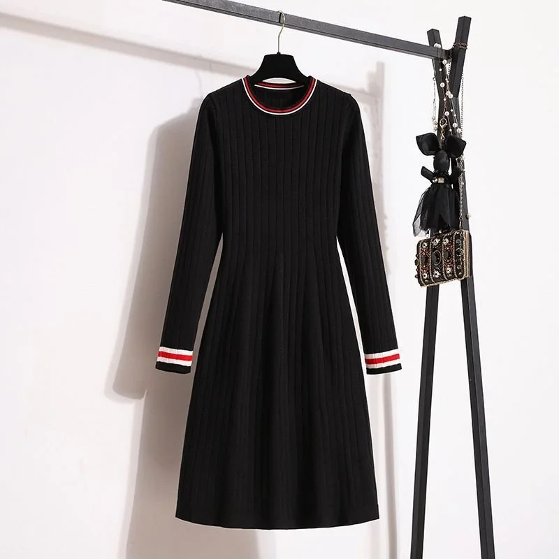 Cropped-waist Tummy-flattering Knitted Dress Plus Size for Women