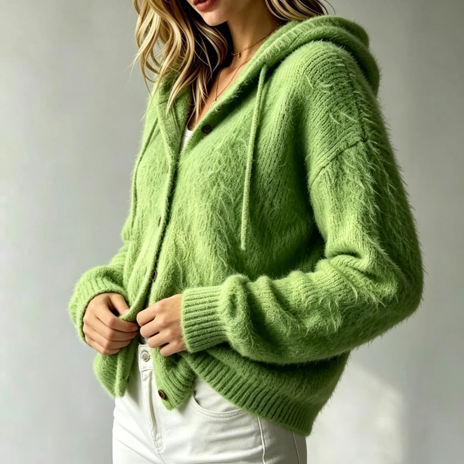 Cross Border Amazon Autumn Winter Fluffy Mink-like Faux Fur Hooded Open Cardigan Women's Casual Loose Knit Swe