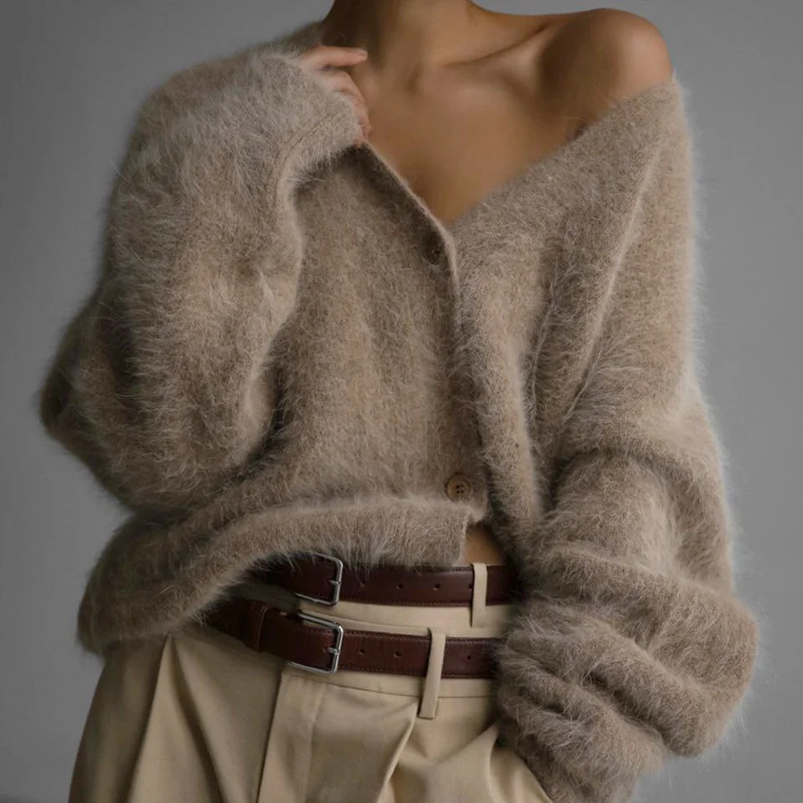 Cross-border Hot Sale Spring And Autumn Imitation Marten Cardigan Women Idle Style Loose Sweater Coat Soft Lon