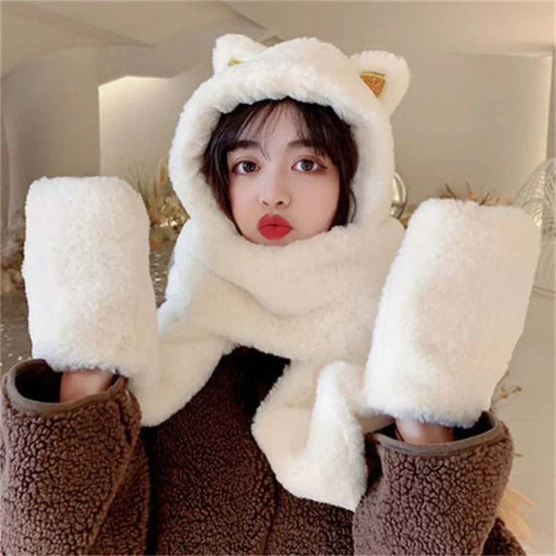 Cute Winter Hat Gloves Scarf Set for Women