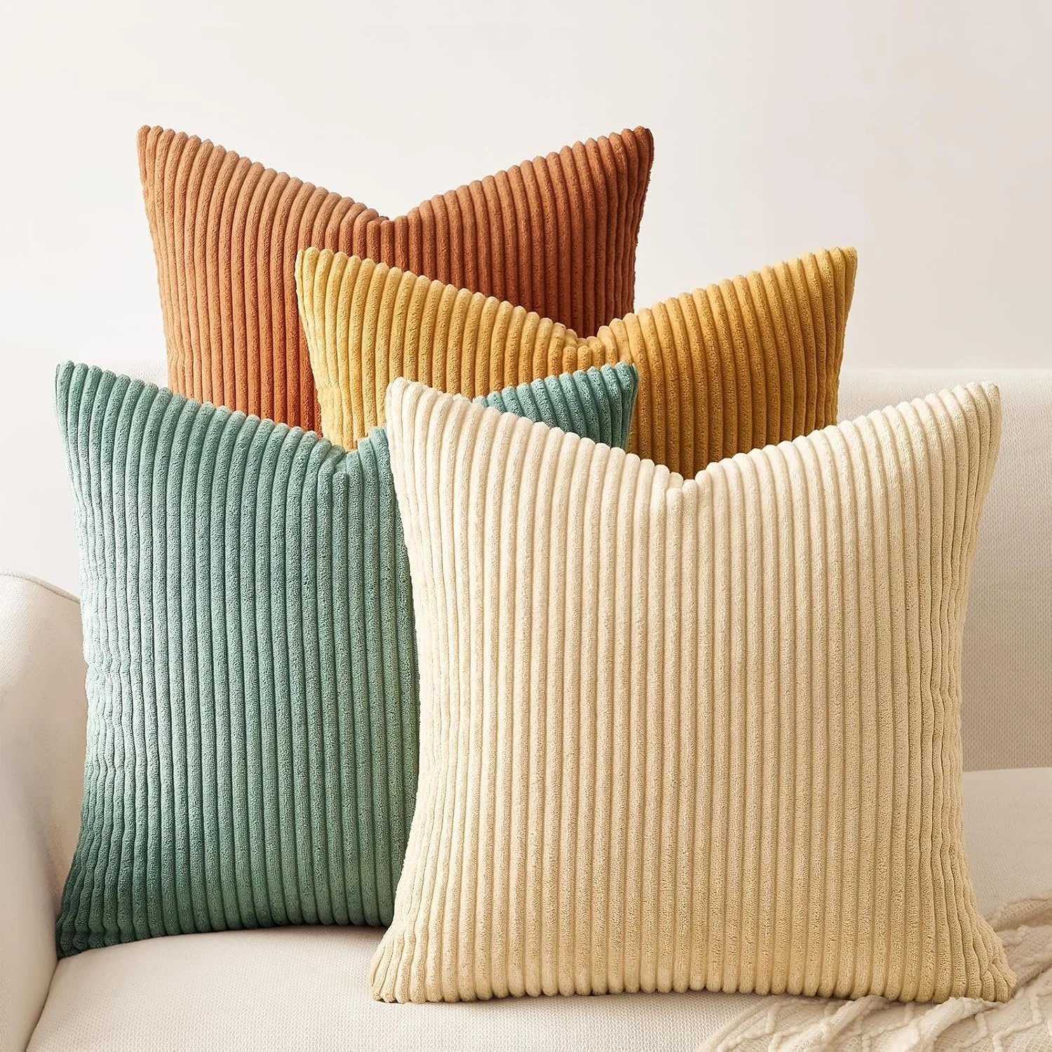 Decorative Throw Pillow Covers 4 Pcs, 18x18 Inch Soft Velvet Double Sided Cushion Cases, Orange Teal Boho Fall